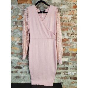 Pink Knit Dress W Lace Balloon Sleeves Womens Sz M Medium H